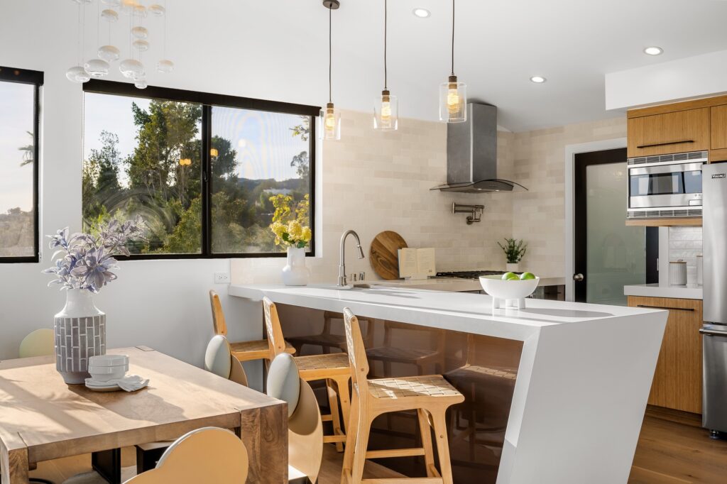 Modern Hollywood Hills home kitchen in Los Angeles, California, with a remodel of an older house